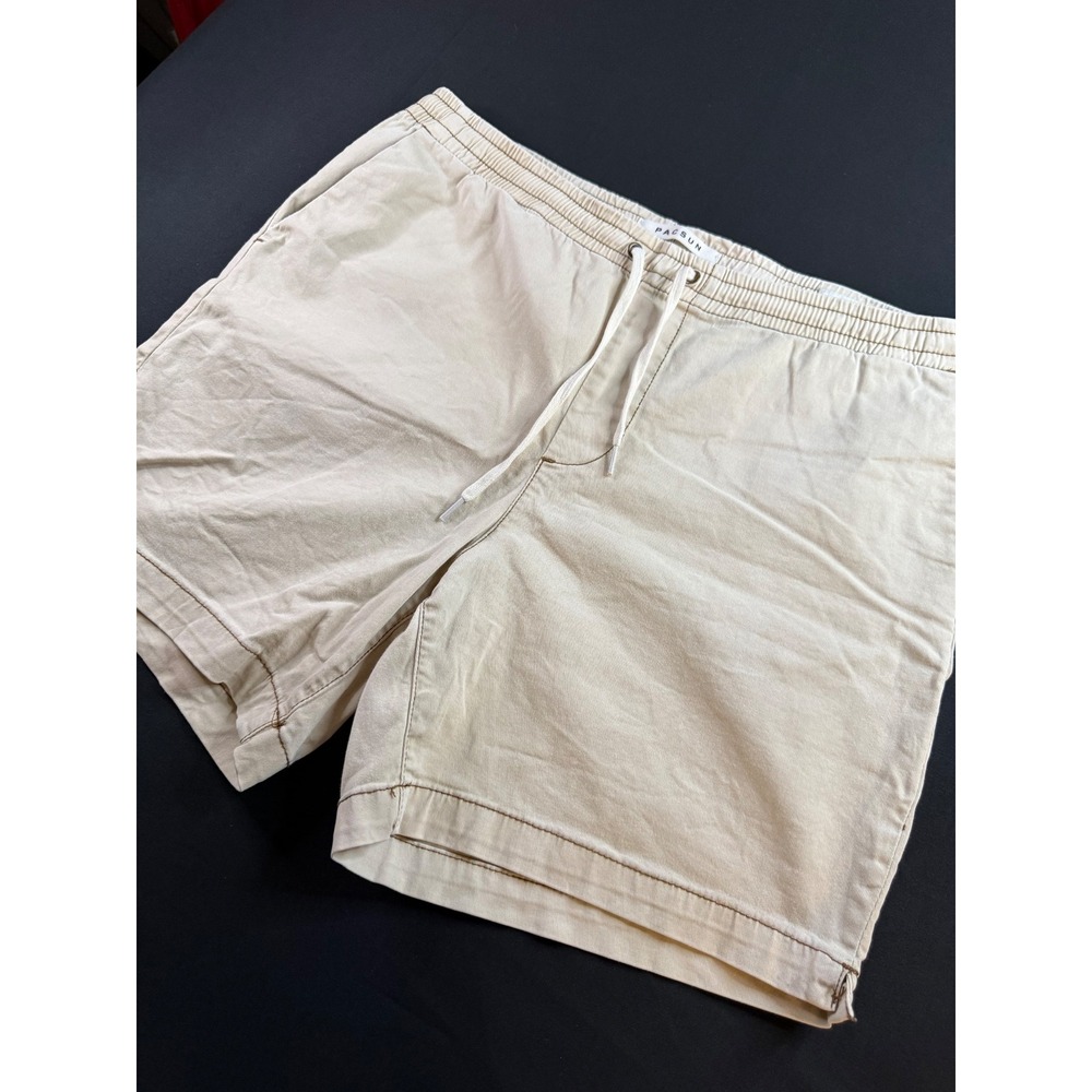 PacSun Volley Shorts Mens Large Tan Khaki Elastic Waist Drawstring Stretch Twill